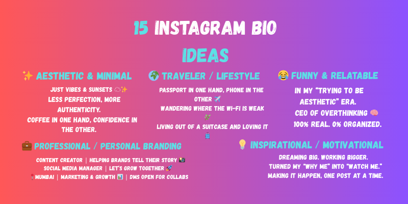 instagram bio ideas, instagram bio examples