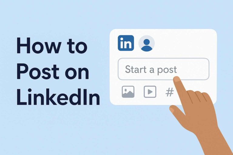 "A friendly step-by-step visual guide showing how to post on LinkedIn, with simple tips anyone can follow — perfect for beginners who want to get noticed and grow their professional presence online."